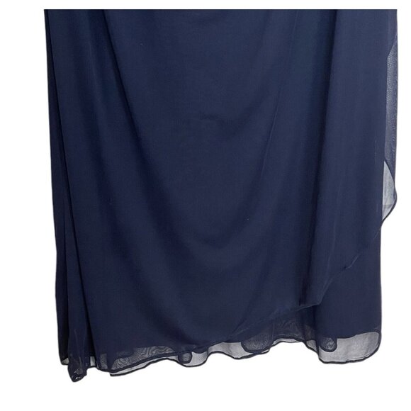 Xscape Dress Womens Size 14 Blue Embroidered Studded Short Sleeve Evening Gown - Picture 3 of 10